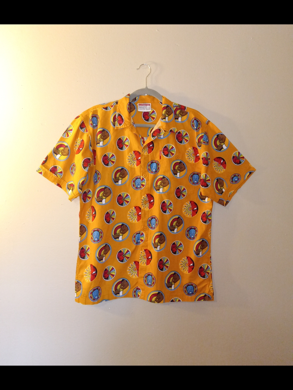 Orange Short-Sleeve Graphic Button-Down Shirt